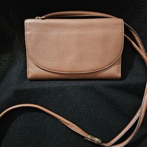 Fossil Brown Pebble Leather Crossbody Wallet
